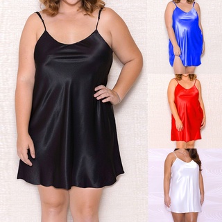 [Oversize Nightdress] Plus Size Fat MM Suspender Skirt Simulation Silk  Nightdress Women's Sexy Pajamas Loose Comfortable See-Through Sling
