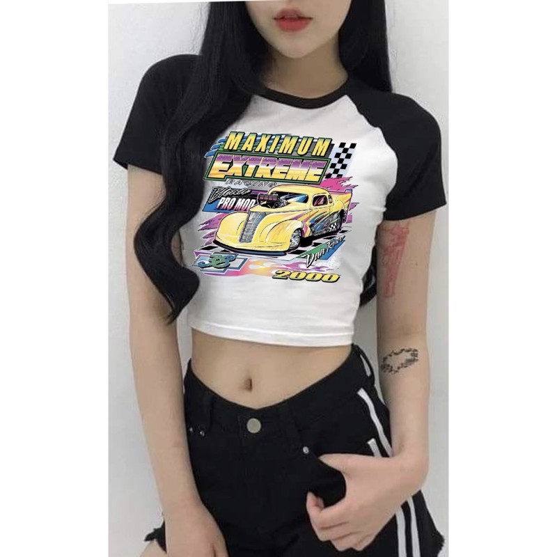 Maximum Extreme Two Tone Raglan Color Collection Crop Top Tee Fits 