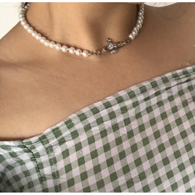 Vivienne Westwood Pearl Necklace Choker High Quality Heavy Dupe Silver