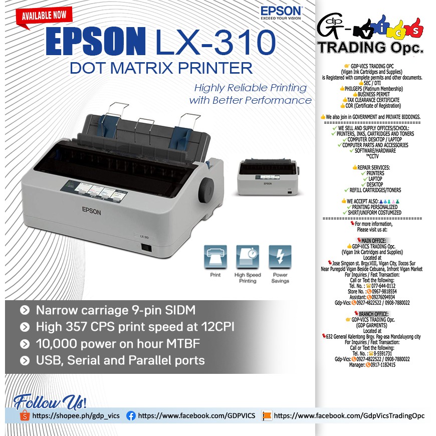Epson Lx 310 Dot Matrix Printer Shopee Philippines 2152