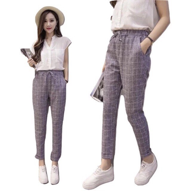 Women s Checkered Pants Garter Waist Shopee Philippines