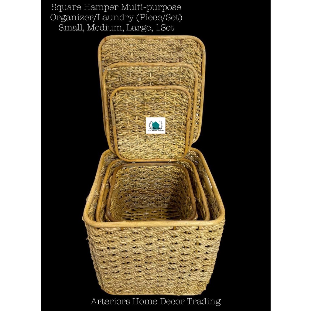 Square Hamper SETLaundry SML Native RattanBasket