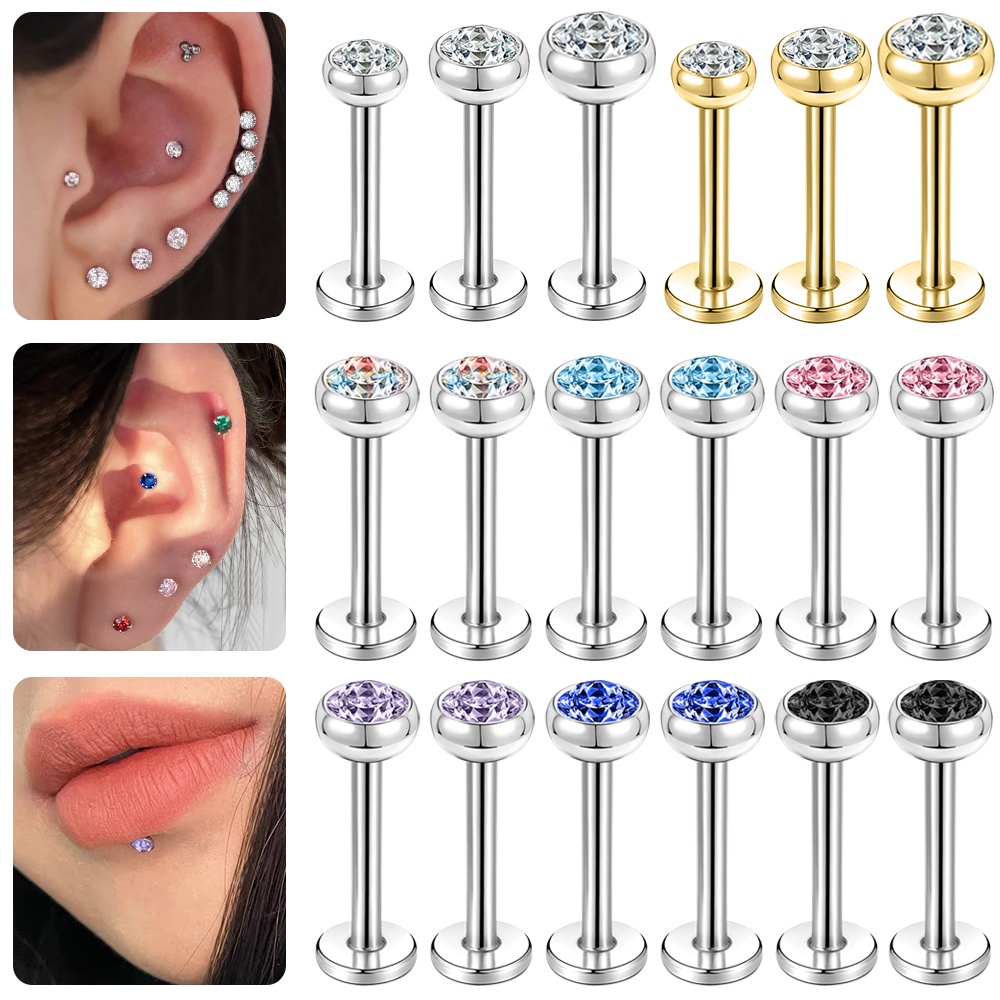 1 PC 2 3 4mm Color Crystal Lip Stud Stainless Steel Labret Piercing Cartilage Stud Earrings Helix Conch Medusa Piercings Shopee Philippines