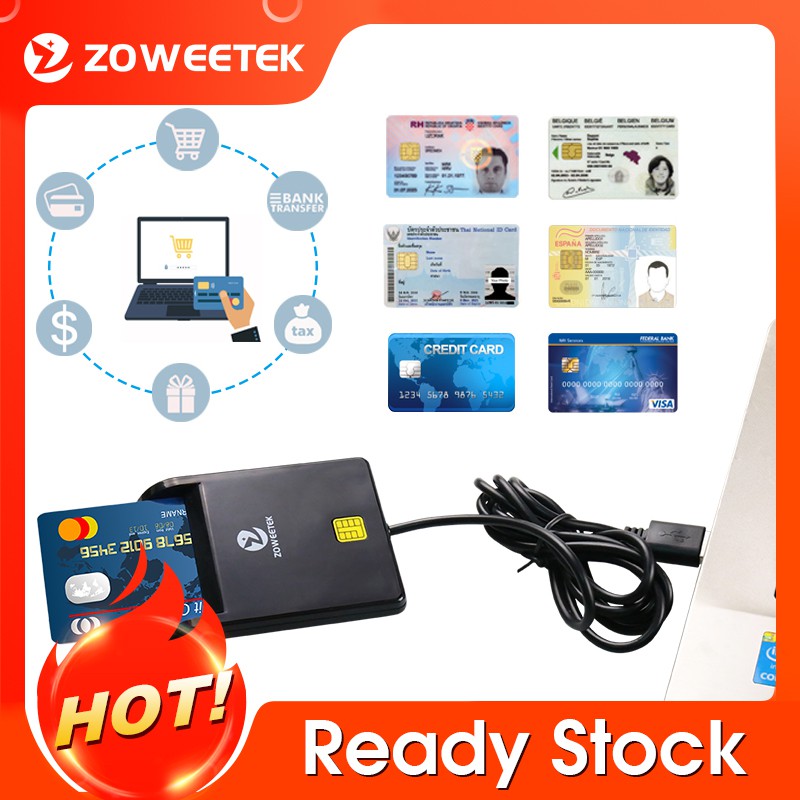 Zoweetek EMV USB 2.0 ISO 7816 Smart Card Reader for ID IC ATM Smart ...