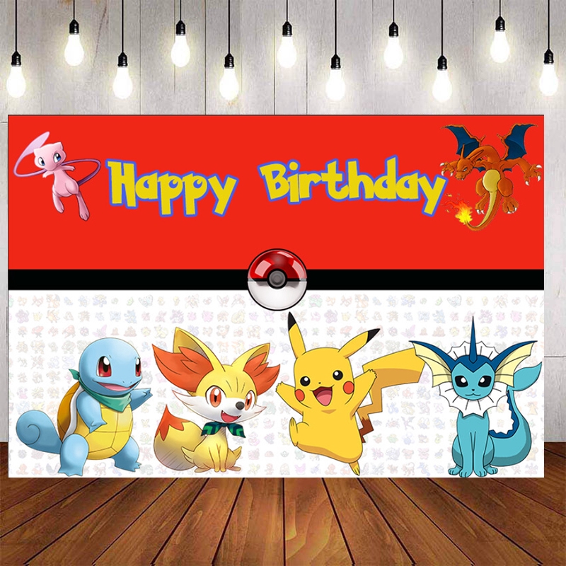 Pokemon Go Birthday Backdrop Cartoon Characters Pikachu Red Photography ...