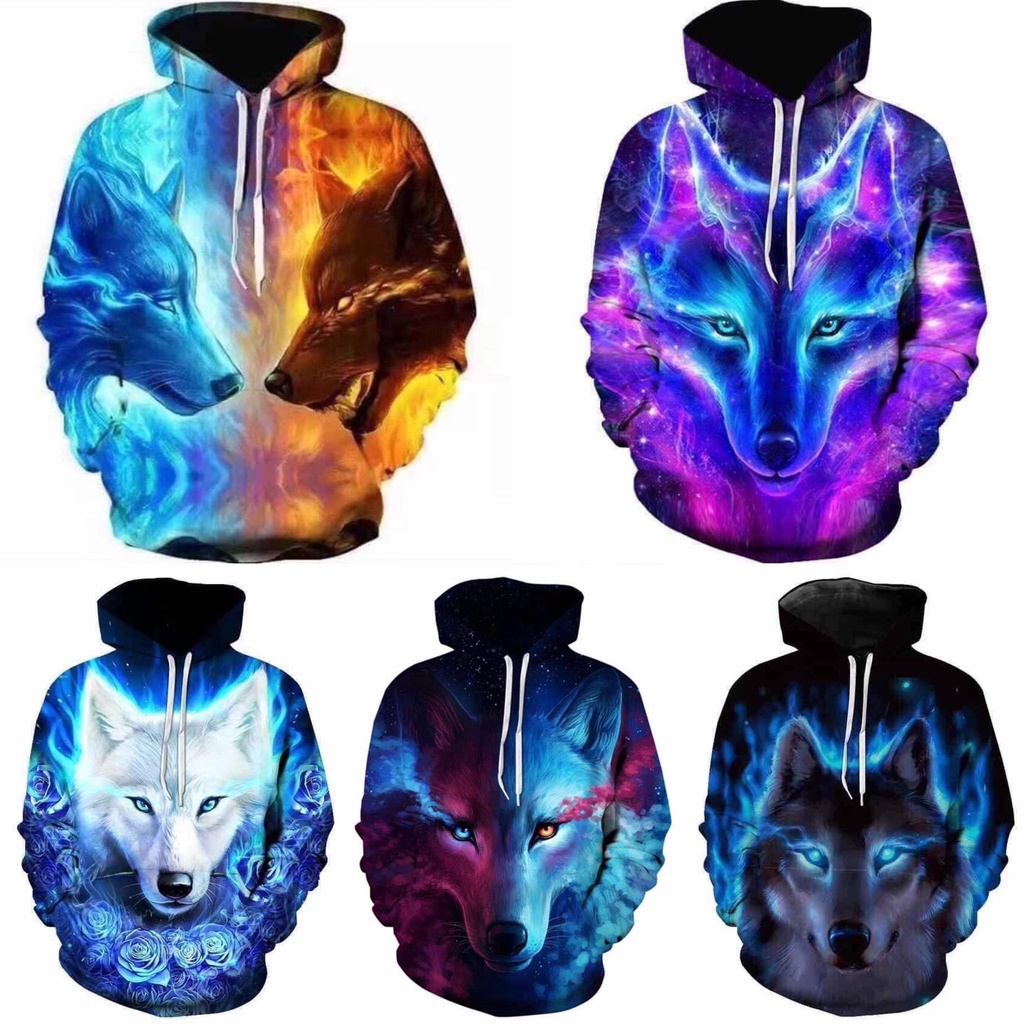 Jaket hoodie 3d top wolf