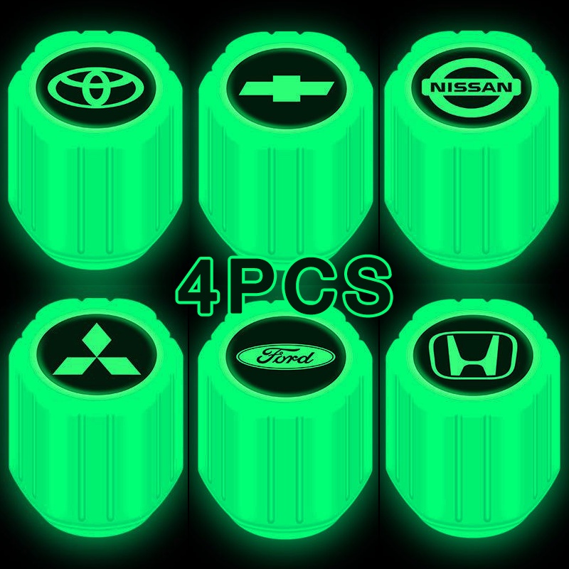 4pcs Luminous Car Tire Valve Cap Cover Universal Double Layer