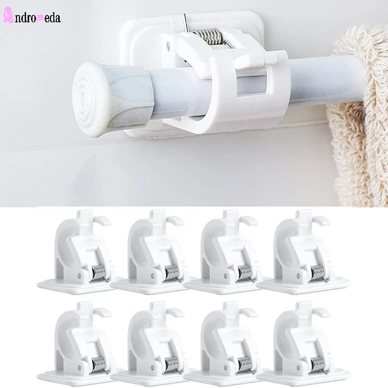 2Pcs/Set Curtain Rod Brackets No Drill Adjustable Stick Fixed Clip Self ...