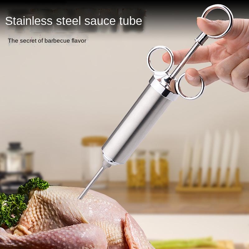 Stainless Steel Sauce Tube Set Kitchen Seasoning Syringe Home Marinade