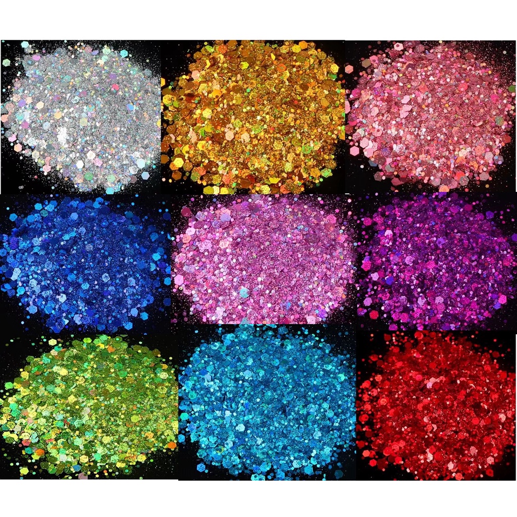 10G/Bag Holographic Mixed Hexagon Shape Chunky Nail Glitter Silver Sequins  Laser Sparkly Flakes Slices Manicure Nails Art Decoration