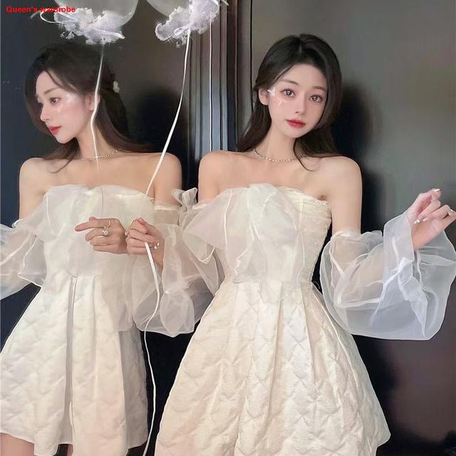 Blouses Design Sense Niche Chic Off Shoulder Shirt Women's French Gentle Style Loose Versatile Western-style Flowing Mesh Top main image 0