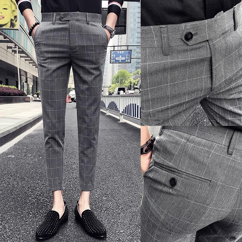 COD】Checkered Pants Men's Plaid Formal Pant Trouser Straight