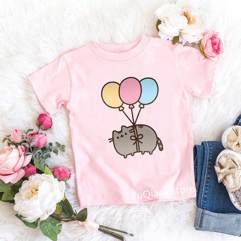 Funny Pusheen Cat with Balloons Animal Print Baby Girls Candy