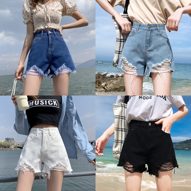 Denim shorts Korean version loose and thin wide-leg ripped high