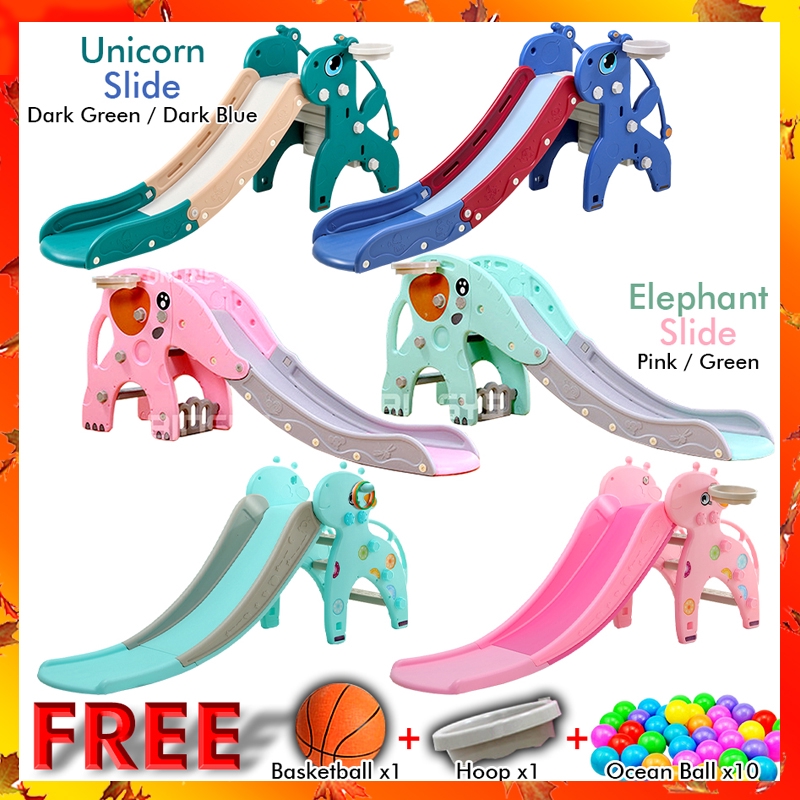 GOOGOO BIRD Safety Guard Fence Children Slide With Basketball Kids ...