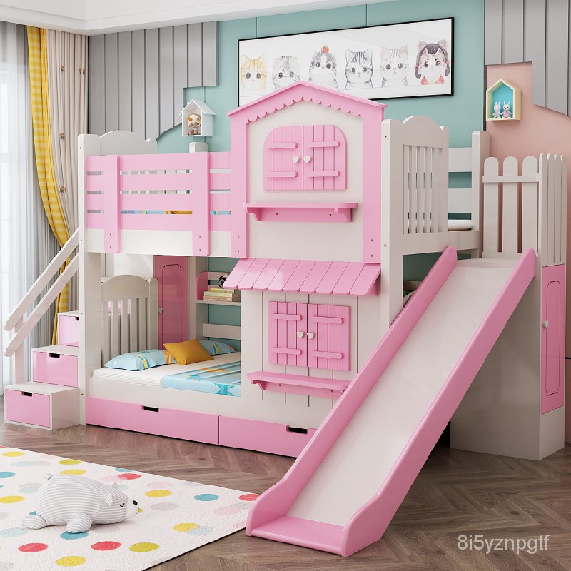 Children's Bed HeightAdjustable Bed Boys Bunk Bed Girls Princess Bed