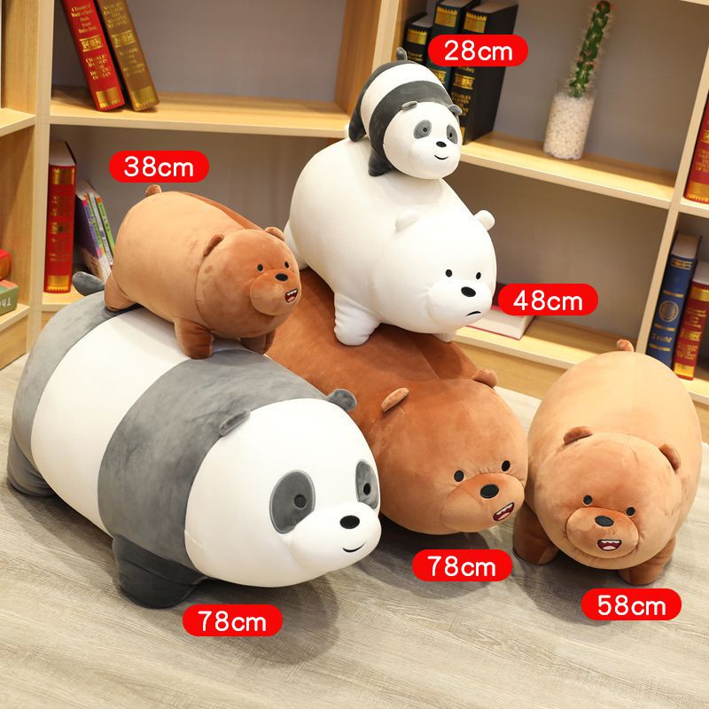 Miniso We Bare Bears Lying 7090cm Plush Doll Grizzly Panda Ice Bear Soft Stuffed Toys Shopee 9427