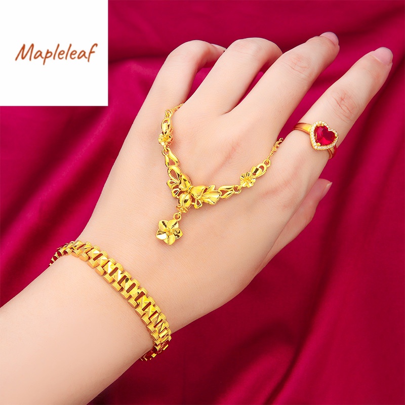 18K Saudi gold pawnable women's Rose Set Necklace Bracelet tank wide