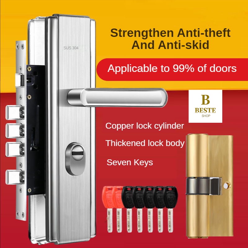 304 Stainless Steel Antitheft Door Lock Set Security Handle Entrance