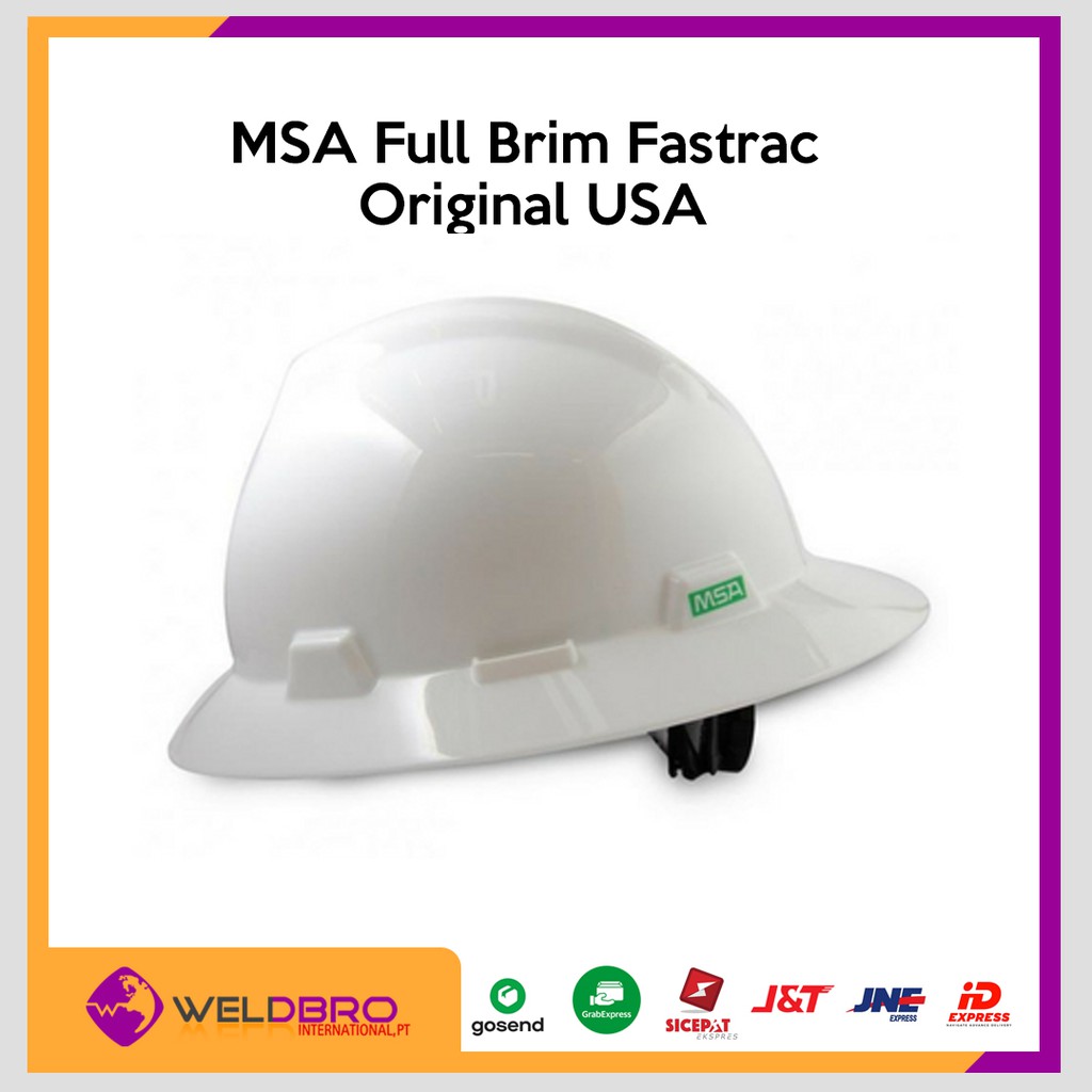 Safety Helmet MSA Full Brim with Fastrac Suspension+Chinstrap USA