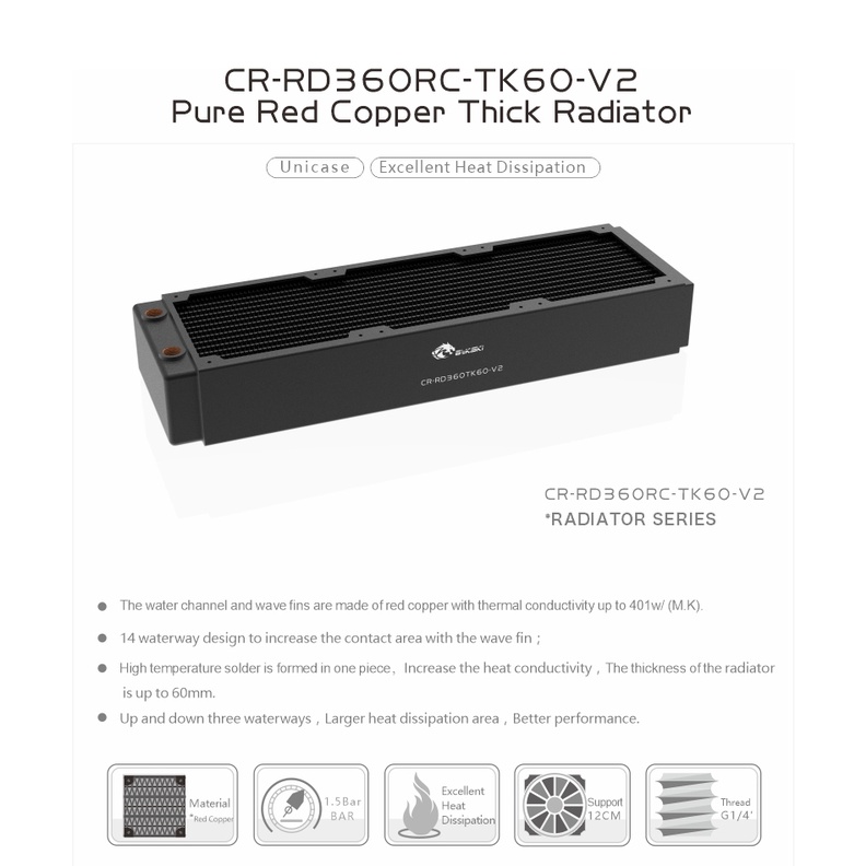 Bykski 360mm Copper Radiator 60mm Thick PC Water Coolant 3 Floors ...