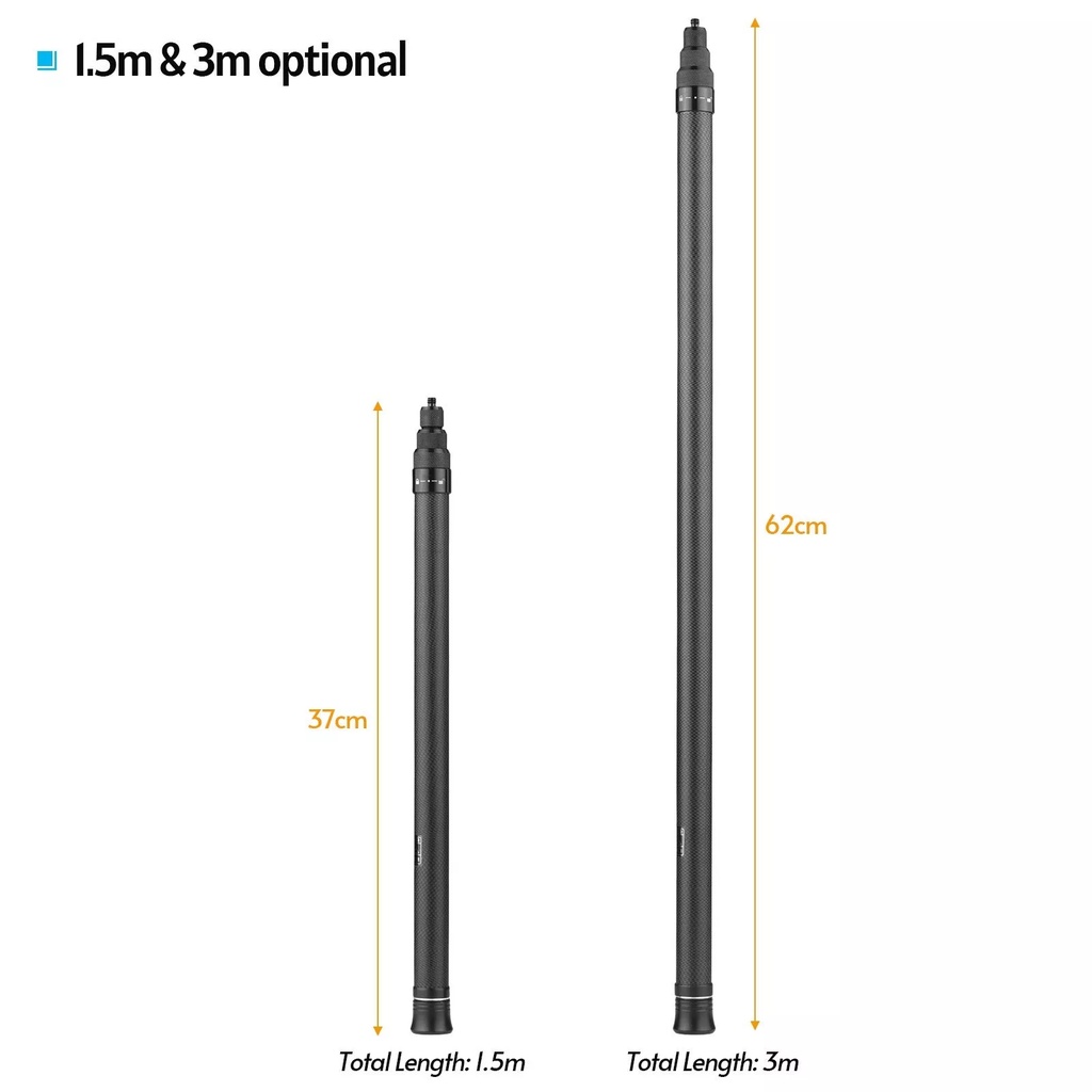 3M Kohlefaser Selfie Stick Extended - Unsichtbarer Teleskopstab Für Insta360 & Action Kameras