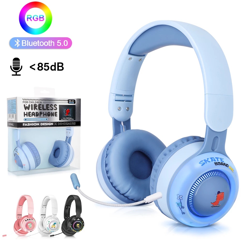 Cute Dinosaur Bluetooth Headphone with Mic for Children Glowing