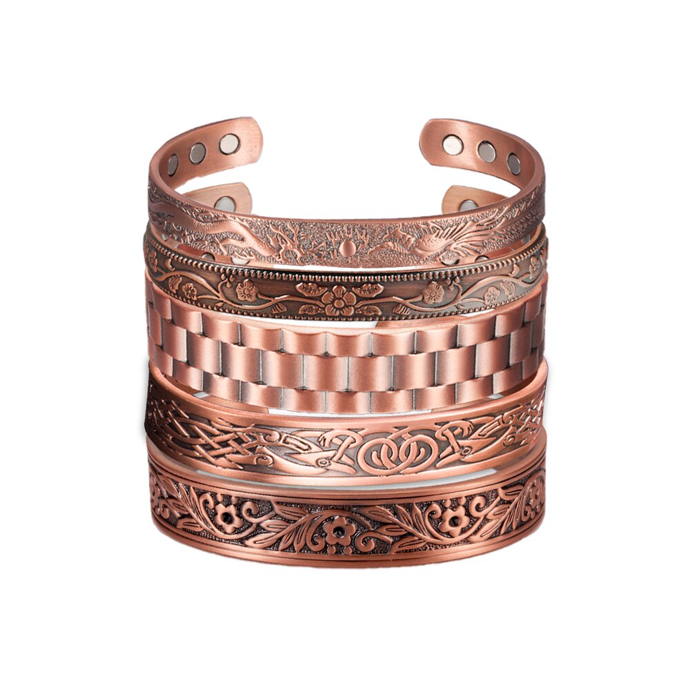 Pure Copper Bracelet Men Magnetic Vintage Adjustable 6pcs Magnets