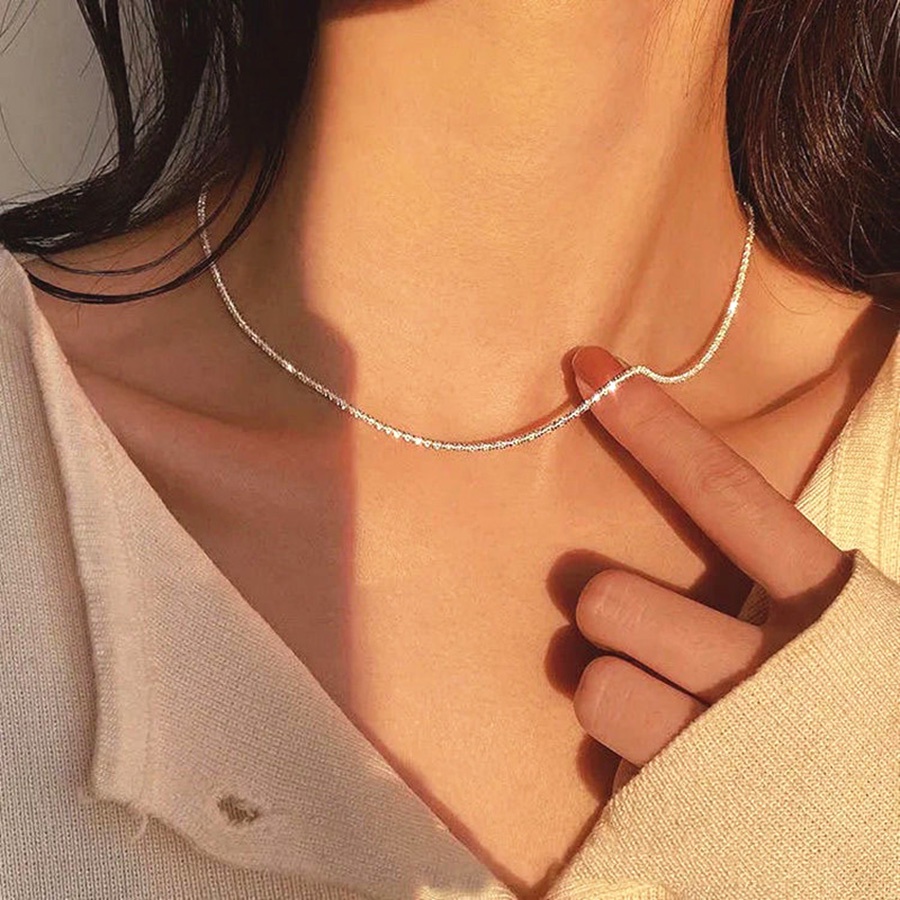Sparkling S925 Sterling Silver Necklace Shiny Clavicle Chain Choker for  Women Wedding Party Fashion Jewelry Accessories