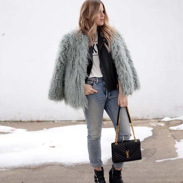 H&m blue fur clearance coat