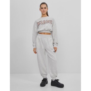 Bershka Printed Cropped Sweatshirt Sweatpants Set Shopee