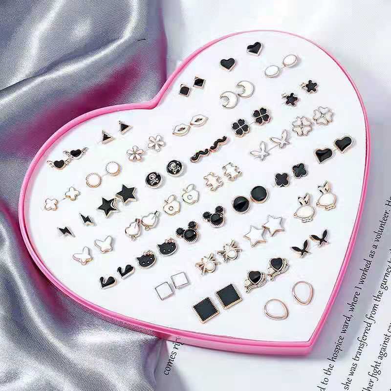 36 Pairs Mixed Color Earrings Set with Heart Shape Gift Packing (DZ17867)