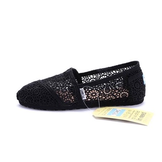 【Onhand 】 Toms slip on solid color lace canvas shoes flat low heel ...