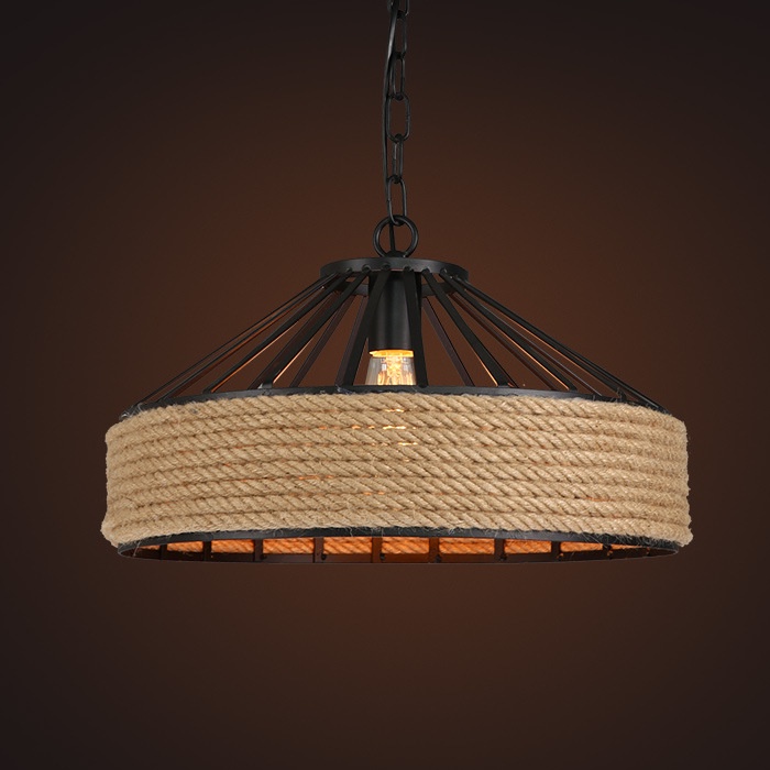 Pendant Light American Retro Country Yurt Iron Art Hemp Rope Ceiling ...