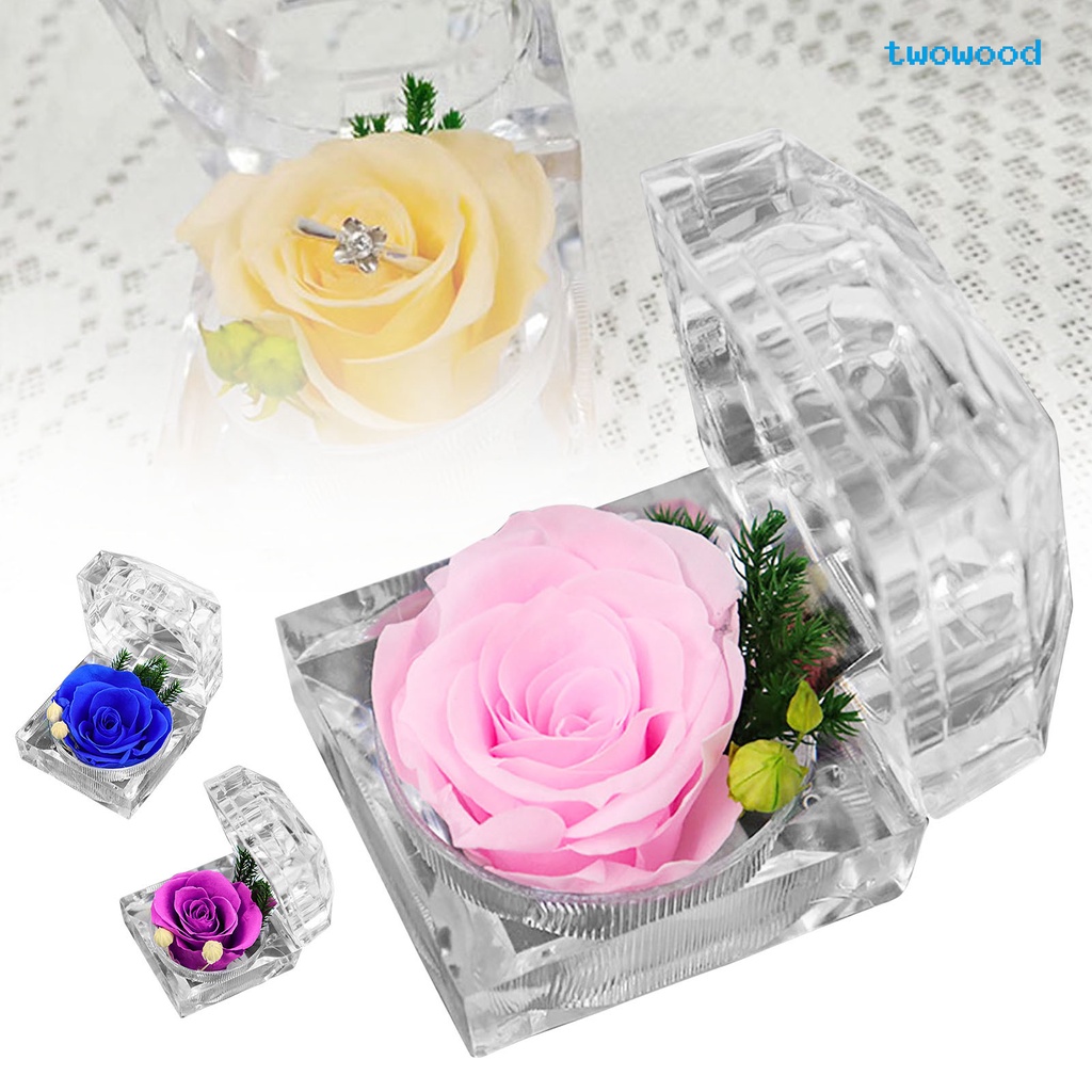 TOW Preserved Rose Flower Ring Box Wedding Engagement Jewelry Display ...