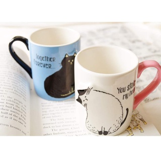 Binoster Kiss Cat Coffee Couple Handmade Mug, Funny Tea Ceramic Cup Set for Bride and Groom, Matching Gift for Engagement Wedding and Married Couples