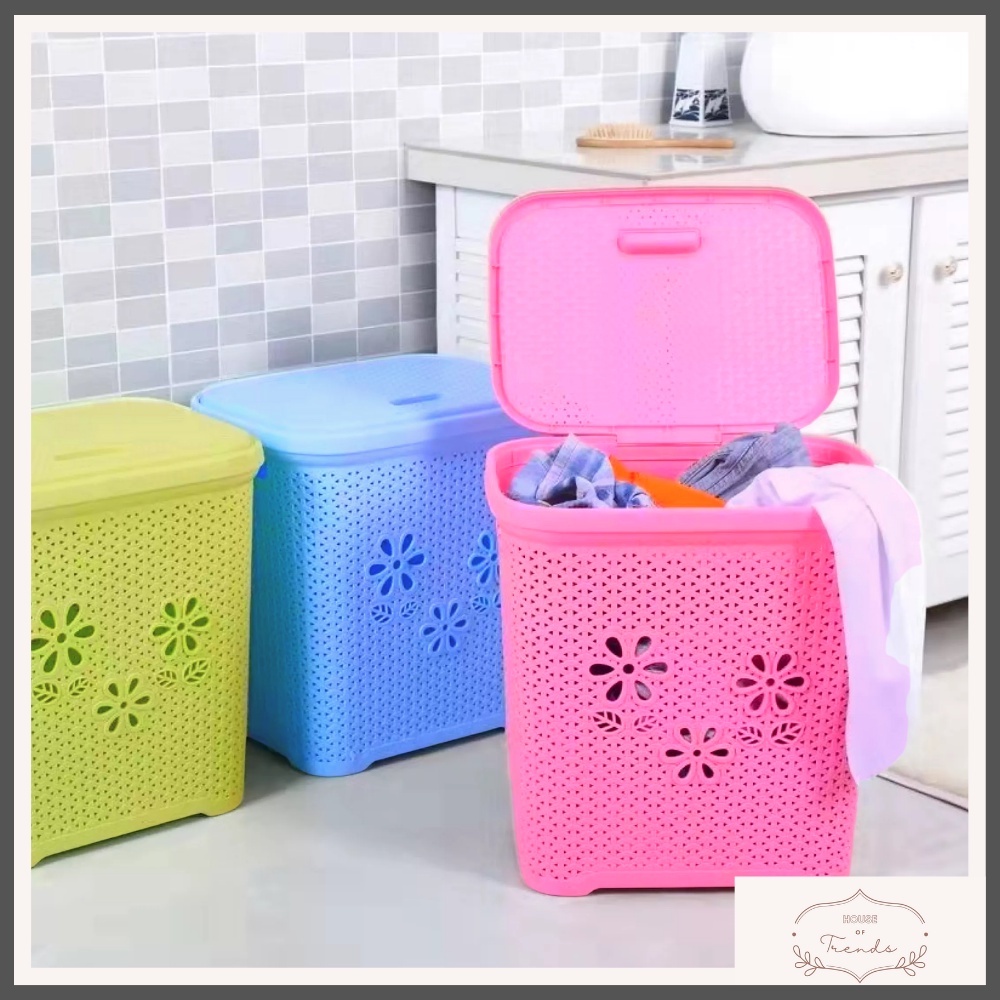 PLASTIC RATTAN LAUNDRY BASKET WITH COVER / RATTAN STORAGE BASKET/TOY OR KITCHEN STORAGE WITH LID