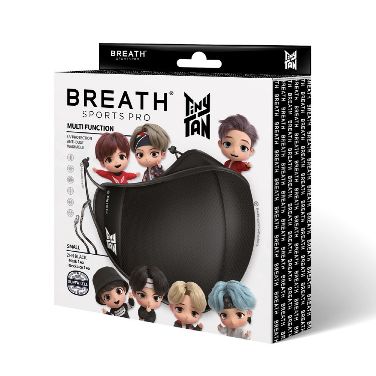 Breath TinyTAN Mask, Reusable 'SPORTS PRO' BTS Mask (Black, Gray