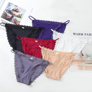 OSQ Sexy Women Underwear Comfortable Ice Silk Lace Cotton Panty