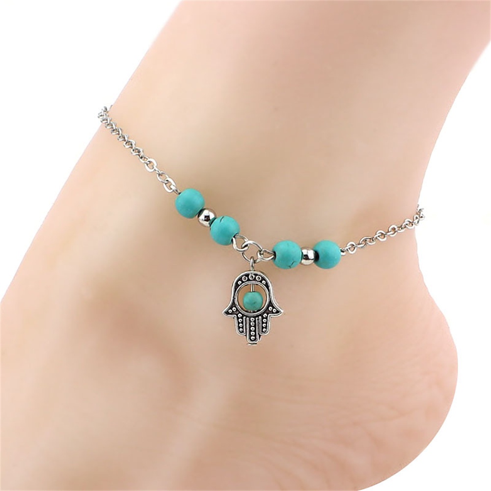 Bohemian Turquoise Bead Anklet Hand Tree Cross Turtle Pendant Beach ...