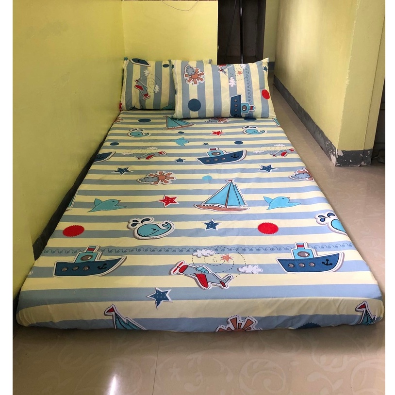 3in1 Fully Garterized Bedsheet with 2pcs Pillowcases Semicotton