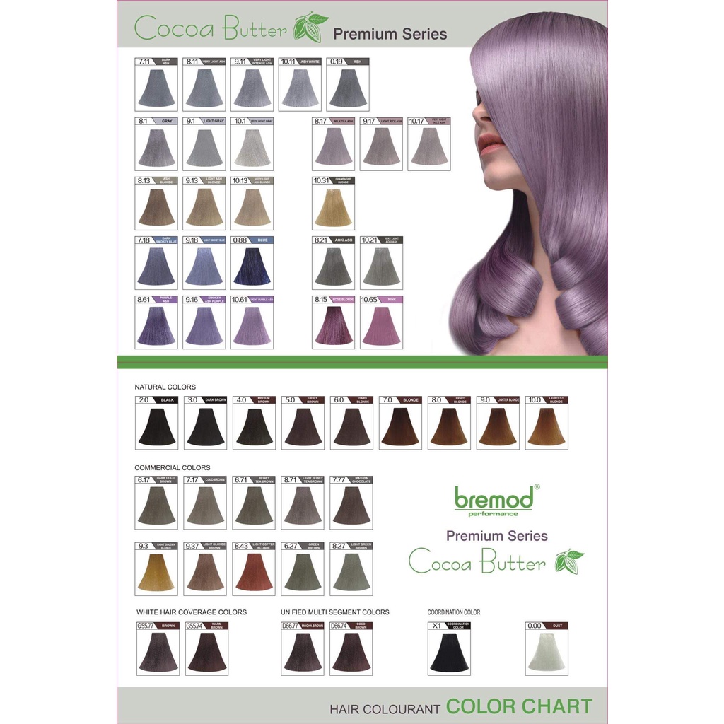 Bremod Premium Cocoa Butter Series Hair Color Dye Chart Card 1Pcs ...