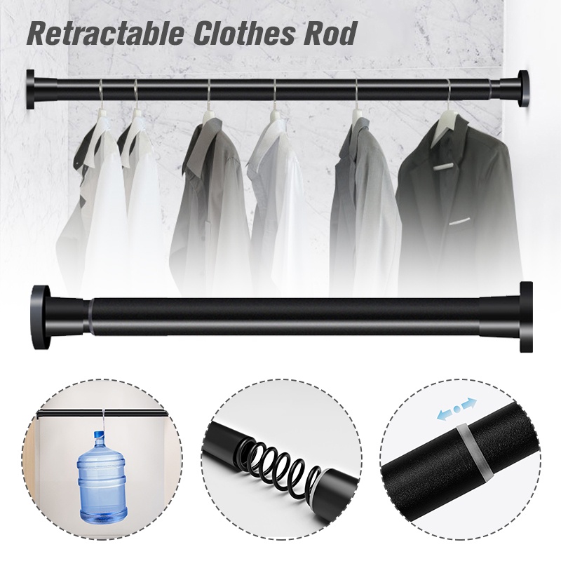 Adjustable Spring Tension Curtain Rod No Drilling Retractable Clothes ...