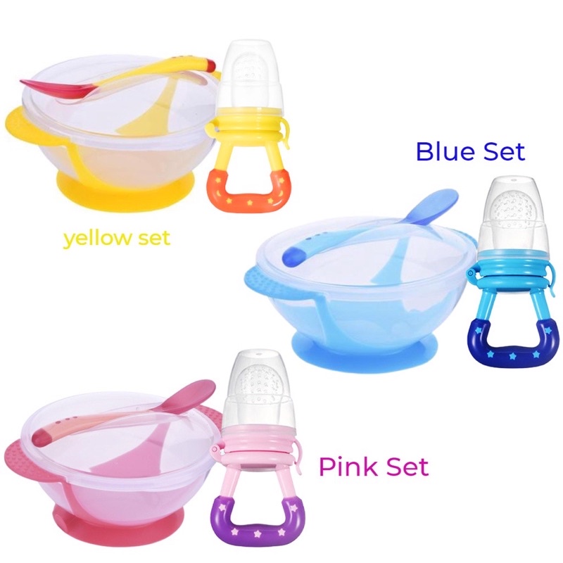 Suction Baby Bowl with Heat Sensing Spoon and Fruit Nibbler Pacifier
