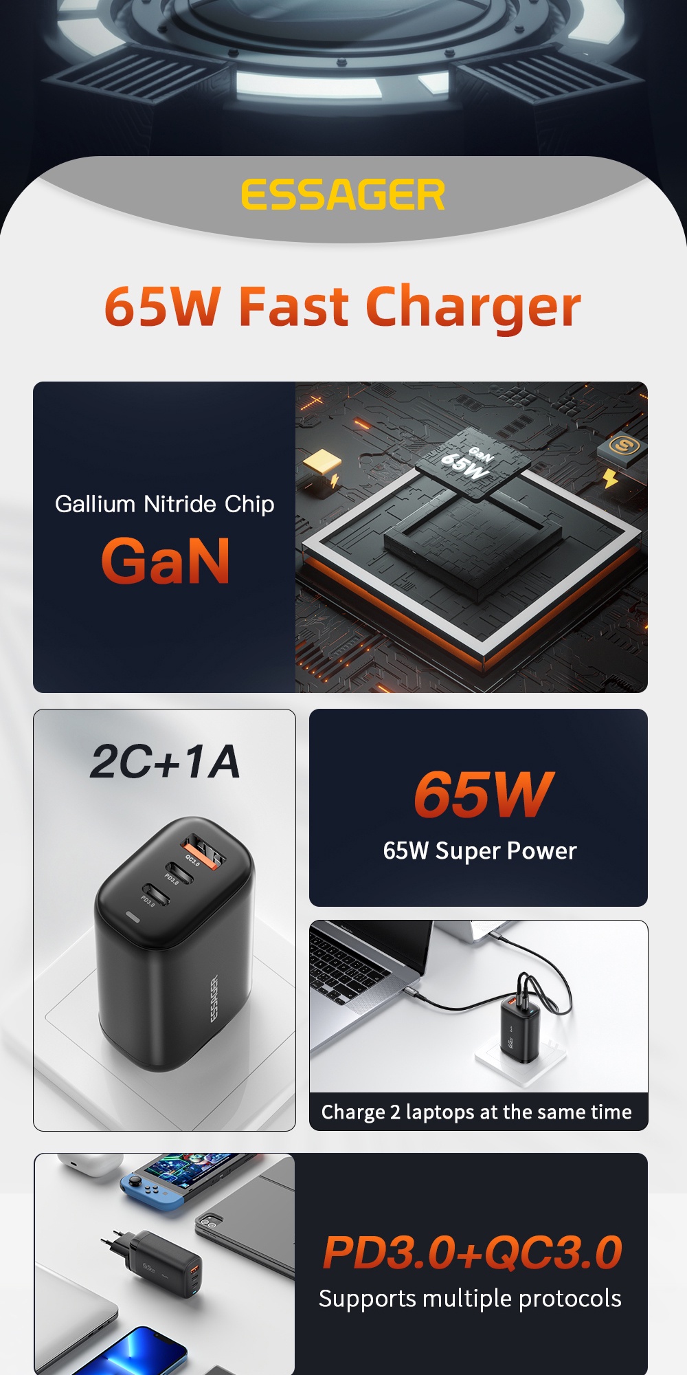 Essager Gan USB Type C Fast Charger 65W | Shopee Philippines