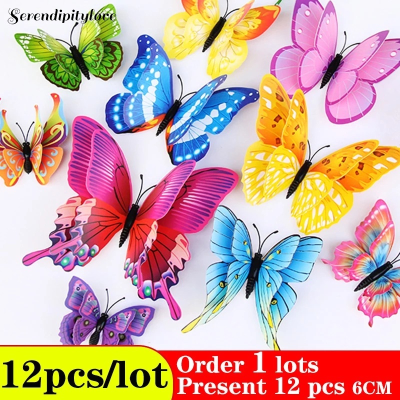[24Hs Delivery] 12 Pcs/Set 3D Double Layer Butterflies Wall Sticker ...