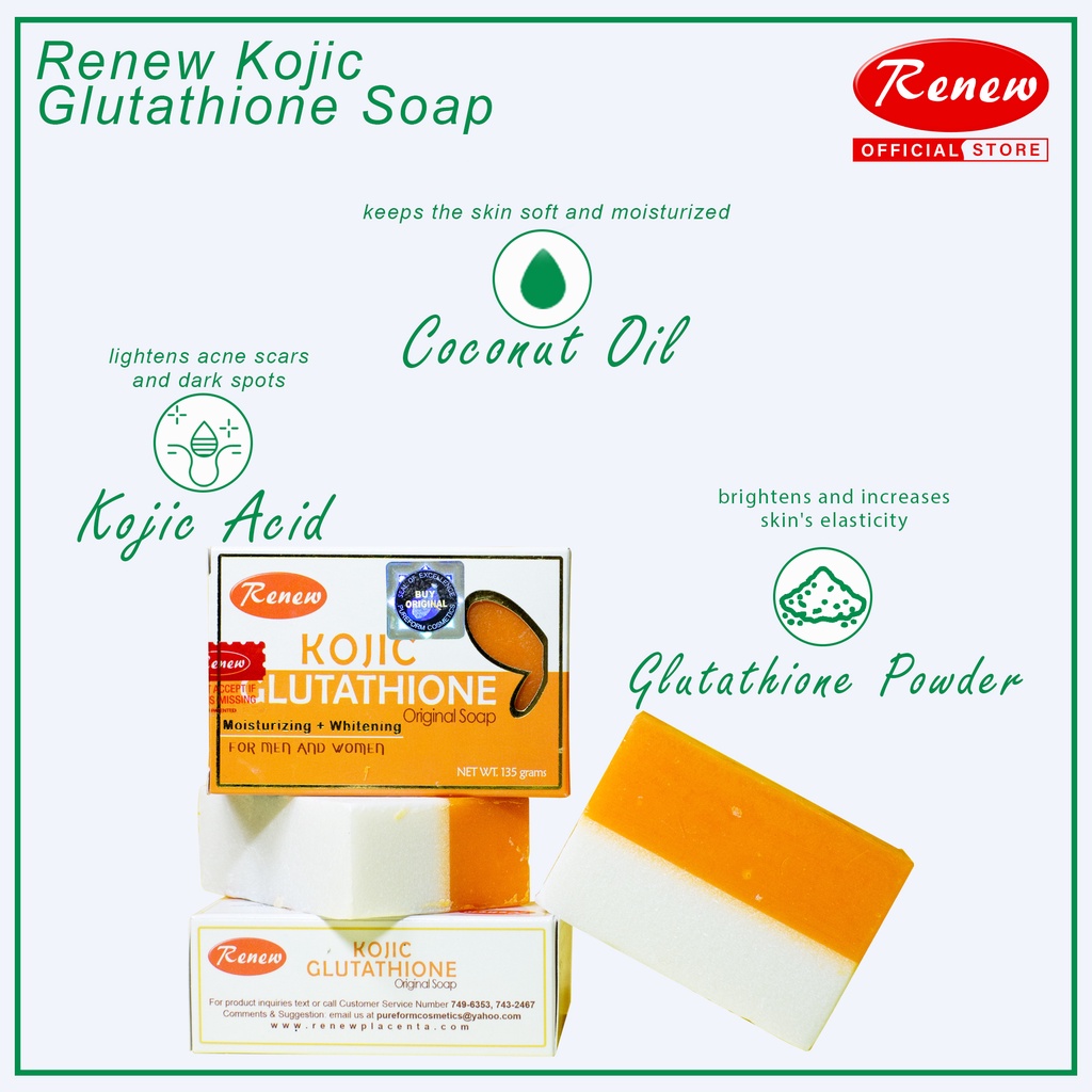 renew kojic glutathione soap Moisturizing and Whitening Original 135g | Best Price KSA Renew Kojic Glutathione Original Soap