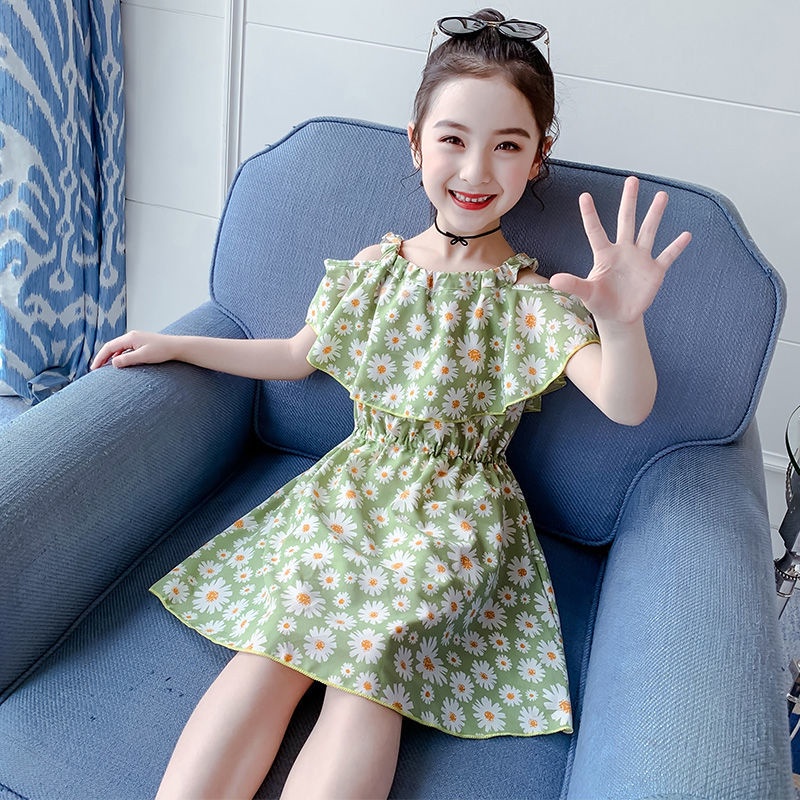 off shoulder dress floral for thin korean dress casual assorted girls dress 10 years old summer beach children s dresses for 7 to 8 years old pink