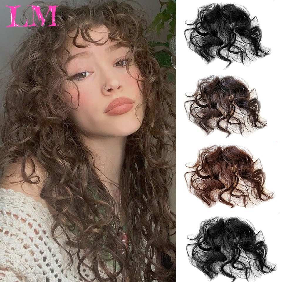 Curly Straight Hair Bangs Clip Natural Style Black Dark Brown Light Brown  Synthetic Heat-Resistant Fiber