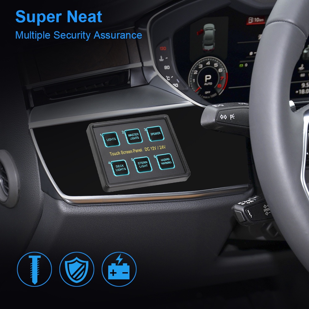 6 Gang LED Switch Panel for Car Marine Caravan Touch Screen Switches